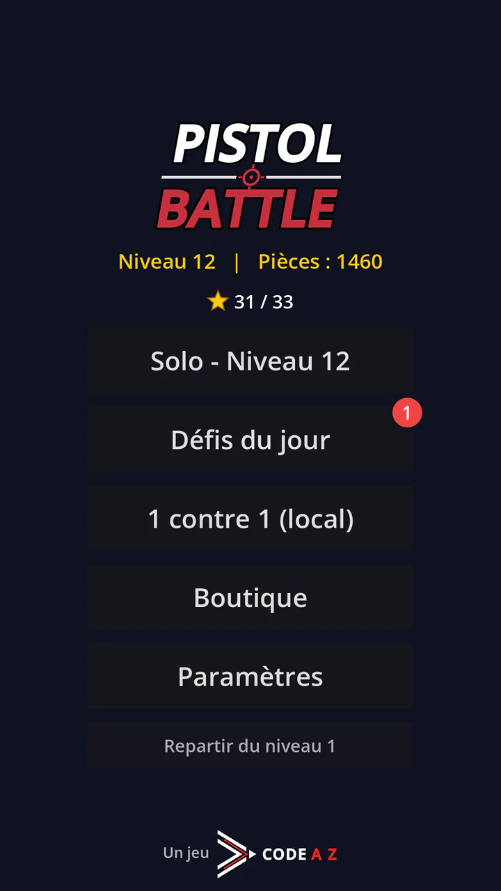 Menu principal de Pistol Battle