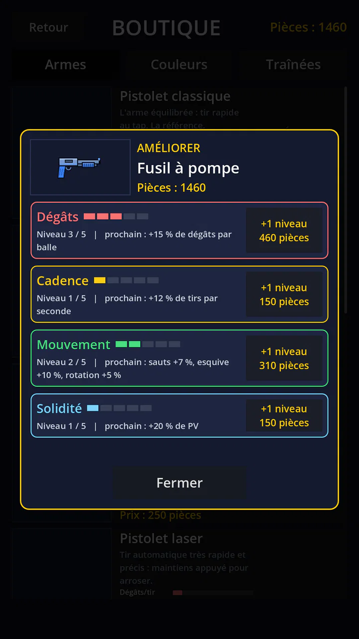 Boutique : améliorations du fusil à pompe